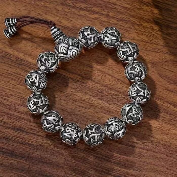 Ethnic Style Literary Buddhist Bead Men's Bracelet with Six-Syllable Mantra, Vintage Unique Design, Yunnan Snowflake Heart Sutra Beaded Bracelet - Image 4
