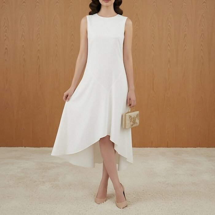 Spring New Women's Dress Dress Lazy Style Solid Color Round Neck Sleeveless Irregular Dress - Image 3