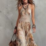 French Vintage Painted Floral Backless Strapless Summer Beach Vacation Long Dress - Image 2