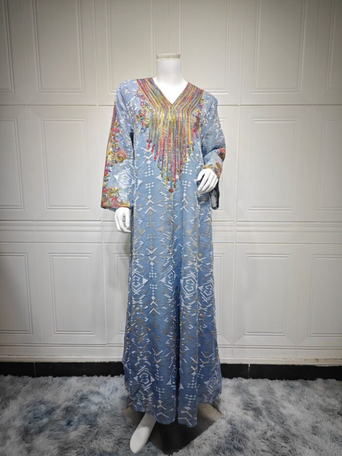 Embroidered Evening Dress with Applique Patchwork Dress - Image 6