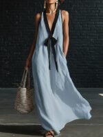 V-neck Strapless Sleeveless Resort-Style Long Simple Elegant Dress - Image 7