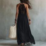 Style Black Lace Trim Sleeveless Long Dress Loose Vacation Style Maxi Dress Lace Dress - Image 2