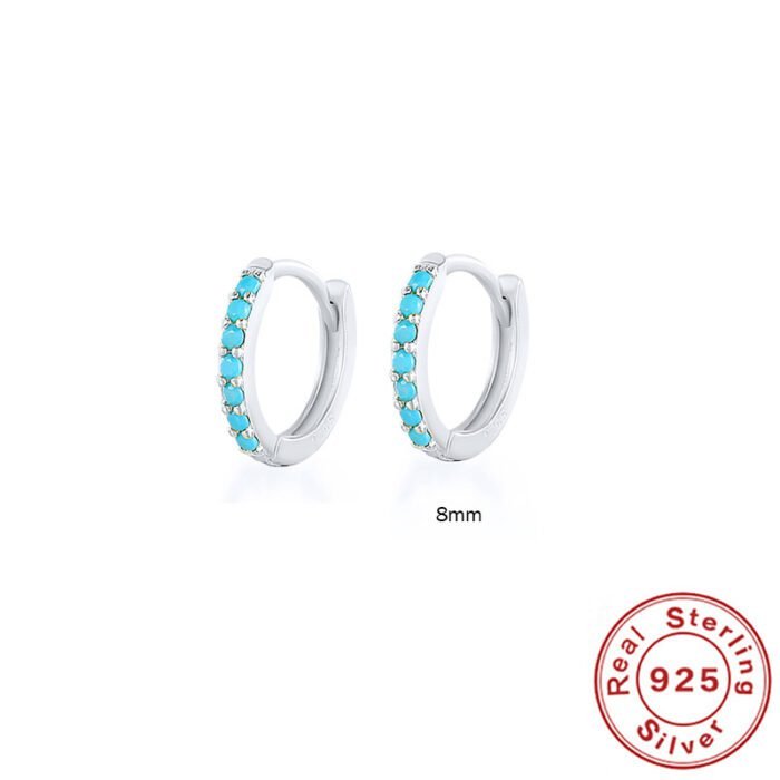 S925 Sterling Silver Circle Earrings with Turquoise and Diamond Inlay 18K Gold Plated Stud Earrings Jewelry - Image 25