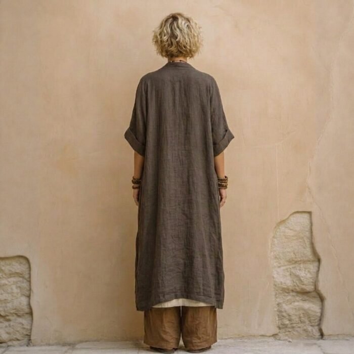 Loose Embroidered Long Robe Two-Piece Set for Women, Casual Wide-Leg Pants Outfit, Fashionable and Trendy - Image 4