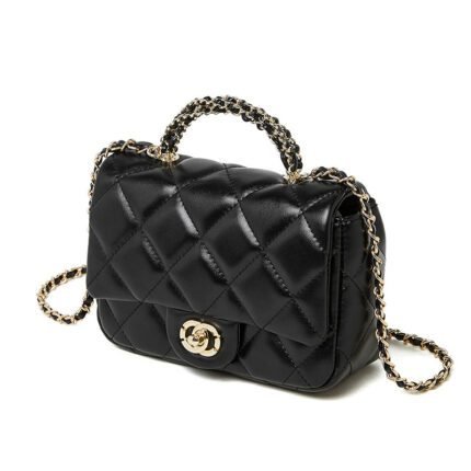 Metal chain diamond grid handbag