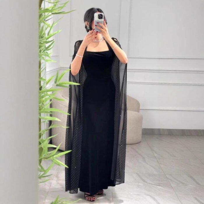 Velvet Backless Sequined Evening Dress - Image 4