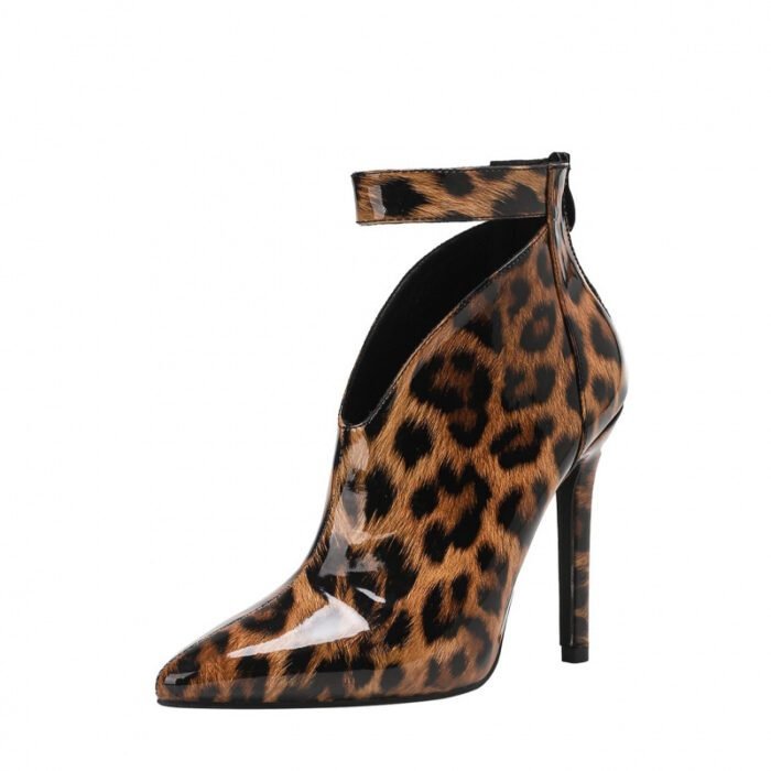 Crystal Cut-out Ankle Boots Leopard Print Stiletto Heel Pointed Toe 11cm Sexy High Heel Fashion Short Boots for Women - Image 5