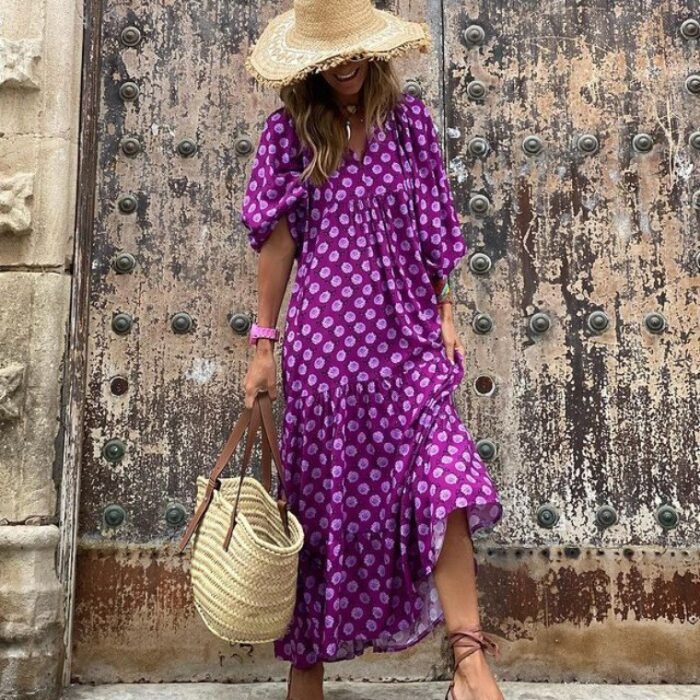 Bohemian Print Long Sleeve Maxi Dress for Women Fashion Spring Style Flowy Long Dress - Image 11