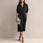 Elegant and Sophisticated Office Casual Fashion Fitted Comfortable Solid Color Mid-Length Dress - Image 3