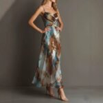 Fashionable Elegant Printed Dress with Sexy Straps, Waist-Cinching Flowy Beach Long Dress - Image 2