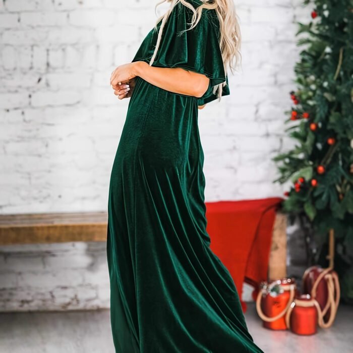 Romantic New Spring Summer Short Sleeve Sexy Elegant Velvet Round Neck Dress with Fashion 3D Decoration - Image 4