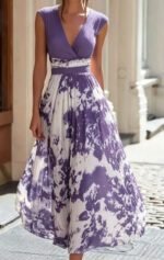 Elegant Long Sleeveless V-Neck Blue and White Porcelain Print Dress Summer Formal Dress - Image 7