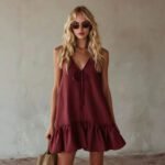 Vintage Vacation Style V-Neck Sleeveless Ruffle Loose Dress - Image 4