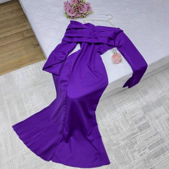 Sexy Off-the-Shoulder Pleated Evening Dress for Women - Image 4