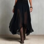 Summer New Black Strap Long Dress for Women, Mesh Dress with Belt - Image 3