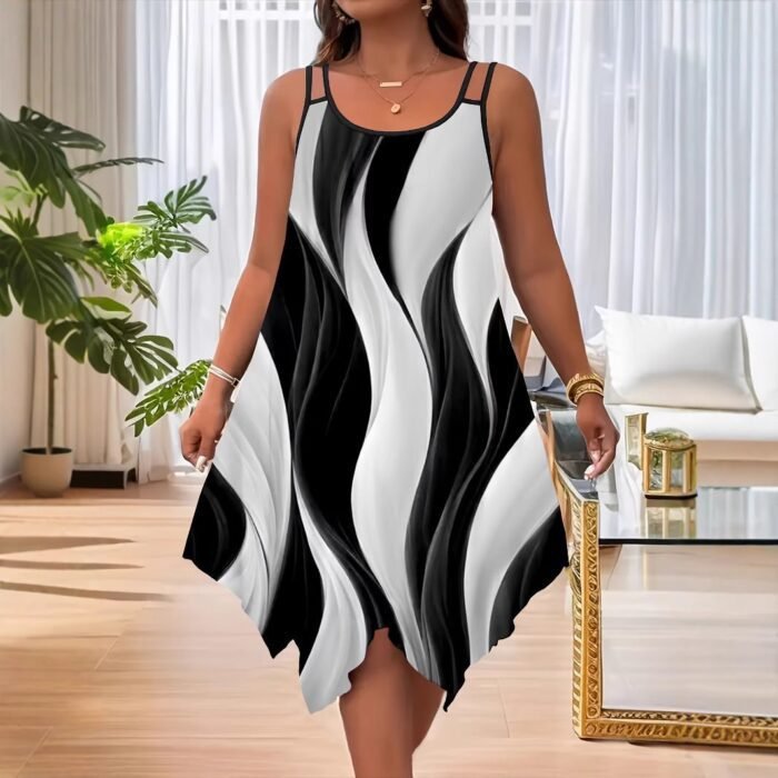 Printed Sleeveless Double Shoulder Strap at Hem A-line Dress for Women Plus Size - Image 4