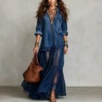 Vintage Denim-like Long Dress Casual Style - Image 3