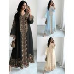 Women's Plant Flower Printed Fashion Casual Loose Horn V-neck Long Dress for Women - Image 7