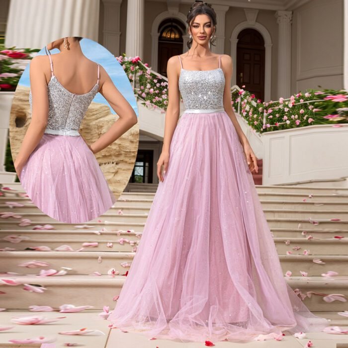 Pink Sequin Wedding Dress Evening Gown Formal Dress Pink Sequin Wedding Dress Evening Gown Formal Dress - Image 1