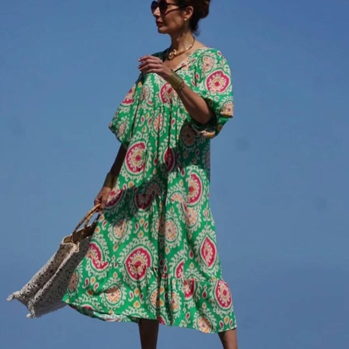 Bohemian Print Long Sleeve Maxi Dress for Women Fashion Spring Style Flowy Long Dress - Image 17