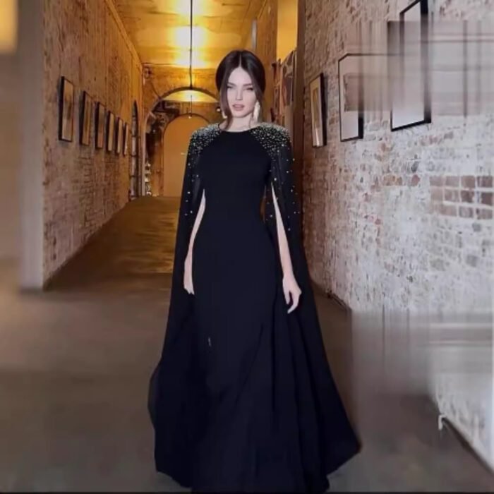 Women's Dress with Rhinestone Long Robe Evening Gown - Image 3