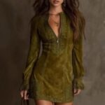 Elegant Long Sleeve Zipper Lace Trim Fitted Midi Dress for Women - Image 3