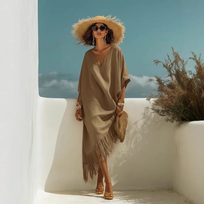 New Casual Beach Travel TK Comfortable Fringe V-neck Sexy Atmosphere Dress - Image 3