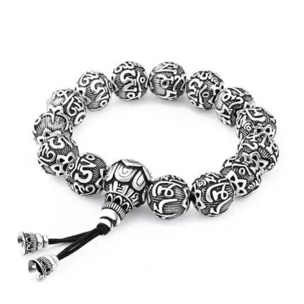 Ethnic Style Literary Buddhist Bead Men's Bracelet with Six-Syllable Mantra, Vintage Unique Design, Yunnan Snowflake Heart Sutra Beaded Bracelet