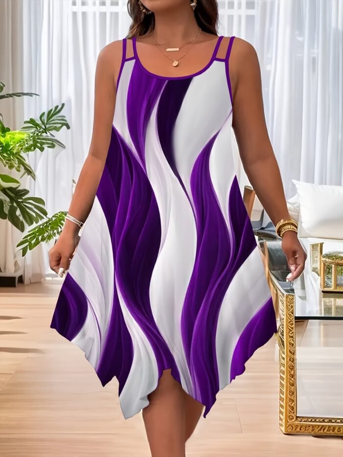 Printed Sleeveless Double Shoulder Strap at Hem A-line Dress for Women Plus Size - Image 8