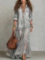Vintage Denim-like Long Dress Casual Style - Image 8