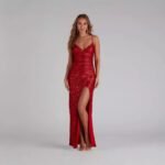 Shiny Sequin Strapless Evening Dress - Image 2