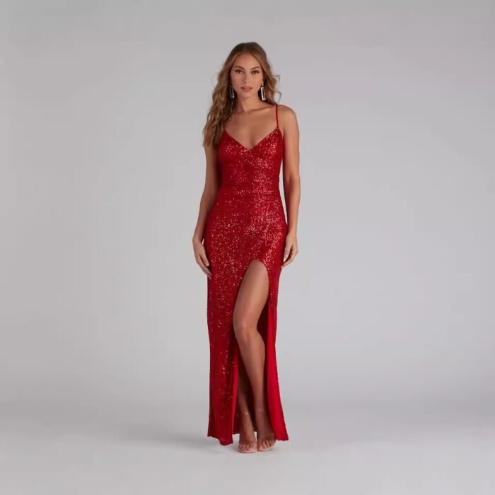 Shiny Sequin Strapless Evening Dress - Image 2