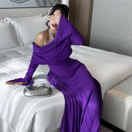 Sexy Off-the-Shoulder Pleated Evening Dress for Women