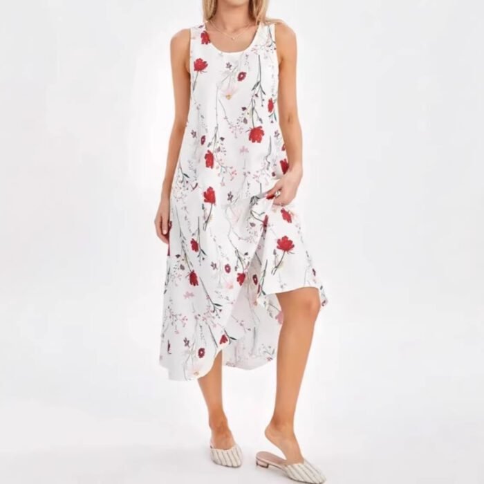 Summer Sleeveless Round Neck Printed Long Casual Vacation Versatile Dress - Image 2