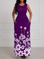 Printed Sleeveless Loose Round Neck Simple Elegant Dress - Image 7