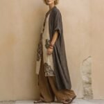 Loose Embroidered Long Robe Two-Piece Set for Women, Casual Wide-Leg Pants Outfit, Fashionable and Trendy