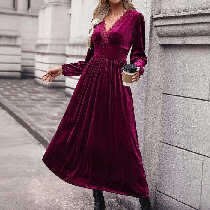 Long Dress with Lace Details Long Sleeve Formal Occasion Dress - Image 3