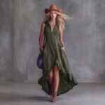 Vintage Casual Turn-Down Collar Front Zipper Ruffle Hem Dress for Women - Image 3