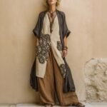 Loose Embroidered Long Robe Two-Piece Set for Women, Casual Wide-Leg Pants Outfit, Fashionable and Trendy - Image 2