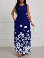Printed Sleeveless Loose Round Neck Simple Elegant Dress - Image 8