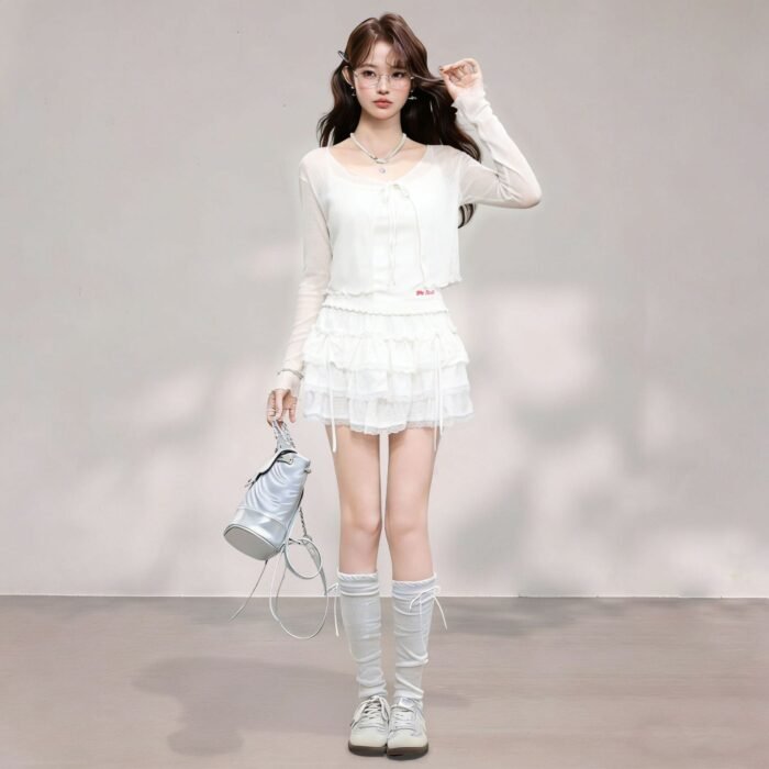 Long Sleeve Cardigan with Strap Dress, Summer Sheer Bolero with Ruffles - Image 3