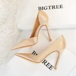 Thin heeled super high heels with shallow side hollow snake pattern silk high heels for women - Image 6