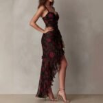 Style Floral Print Strap Irregular Ruffle Hem A-Line Dress - Image 3