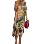 Leisure commuting leopard print color print deep V-neck dress long skirt for women - Image 5