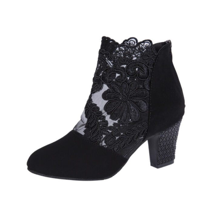 Lace Mesh High-Heeled Sandals Women European and American Style Round Toe Chunky Heel Roman Sandals Wholesale - Image 5