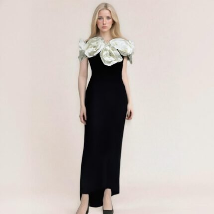 Bandage dress white large flower long formal dress