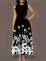 Printed Sleeveless Loose Round Neck Simple Elegant Dress - Image 6
