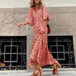 Bohemian Print Long Sleeve Maxi Dress for Women Fashion Spring Style Flowy Long Dress