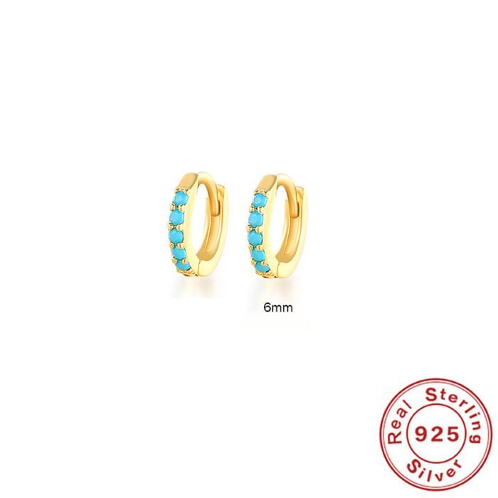 S925 Sterling Silver Circle Earrings with Turquoise and Diamond Inlay 18K Gold Plated Stud Earrings Jewelry - Image 19