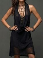 Bohemian Beach Vacation Knotted Knit Halter Top Dress Set Mid-Length Two-Piece Outfit - Image 6